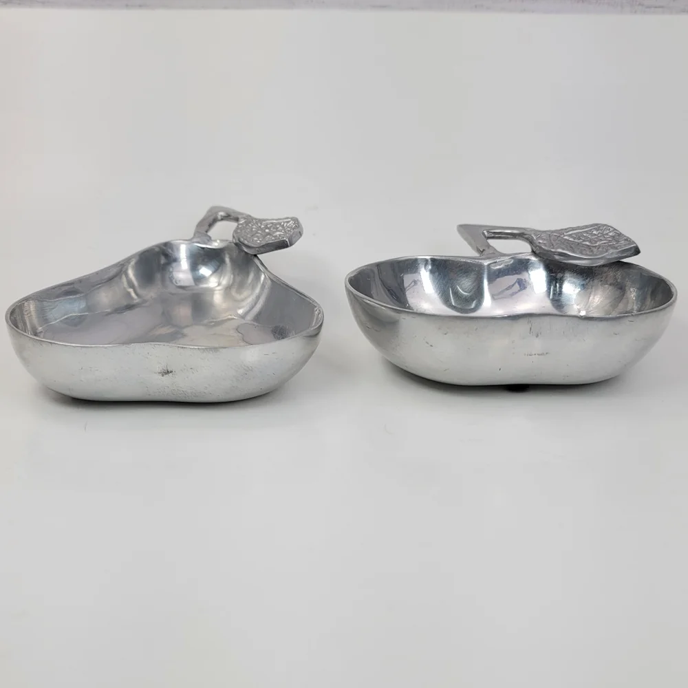 Pier 1 Imports Aluminum Apple and Pear Shaped Trinket Candy Dishes Set of 2